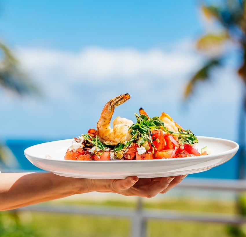 image of an seafood dish with the ocean on the background