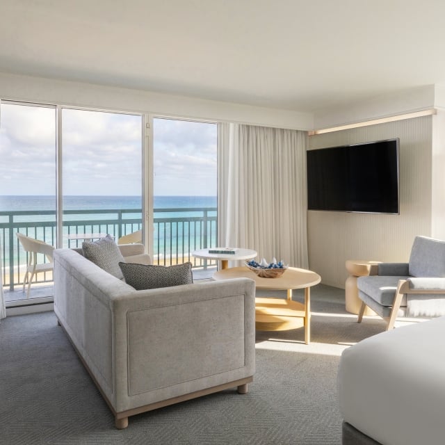 Luxury beachfront room with modern amenities at The Singer Oceanfront Resort