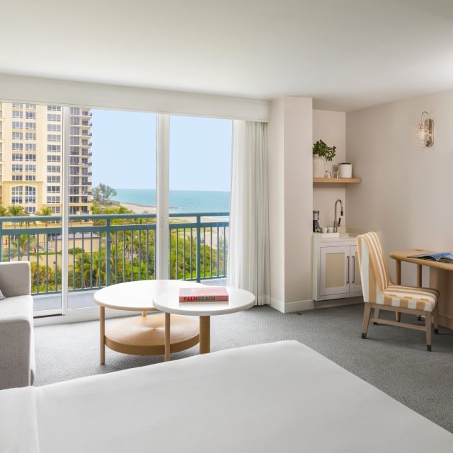 Elegant guest room with elegant decor at West Palm Beach Hotel.