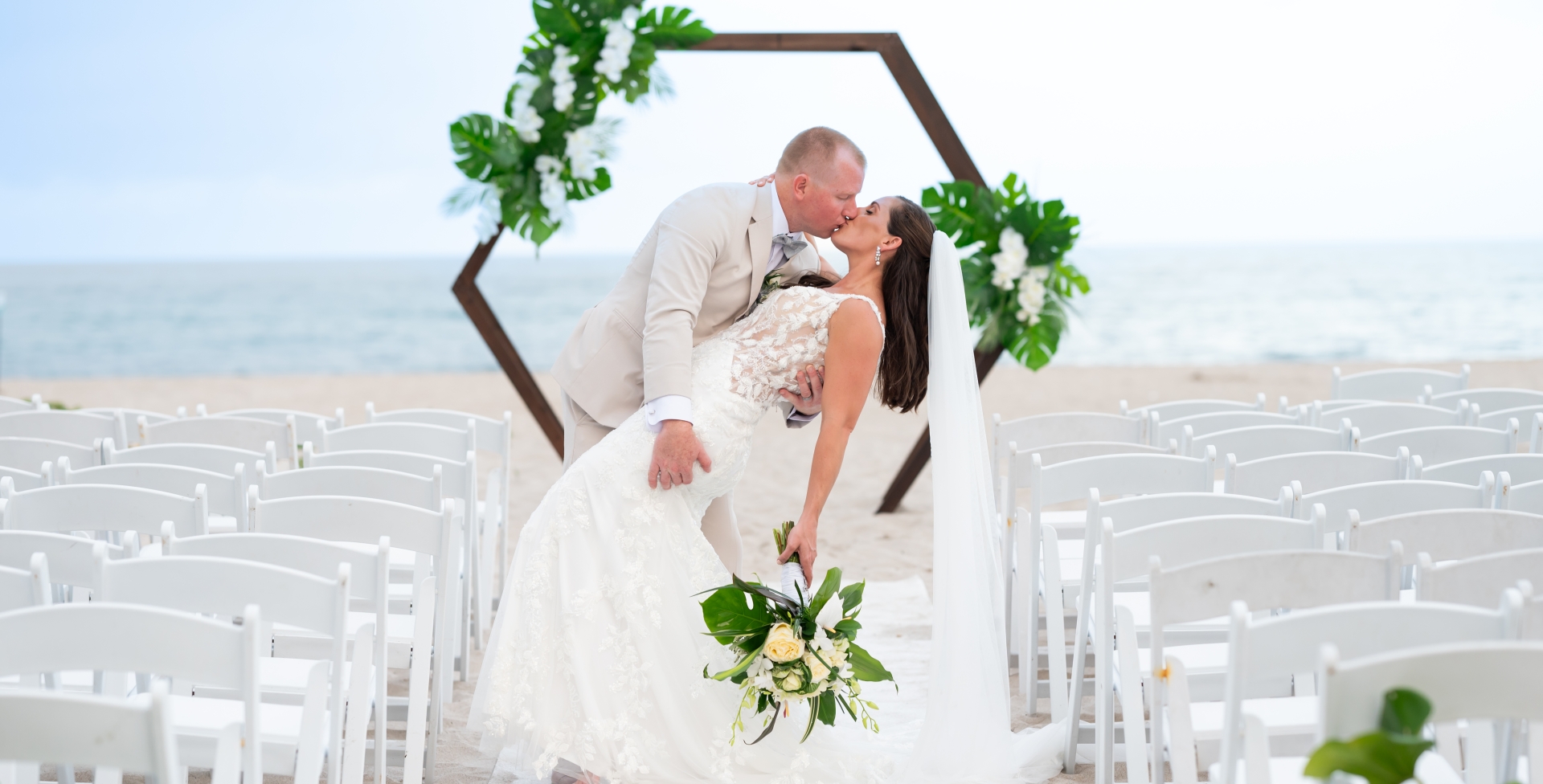 couple on their wedding day on the beach